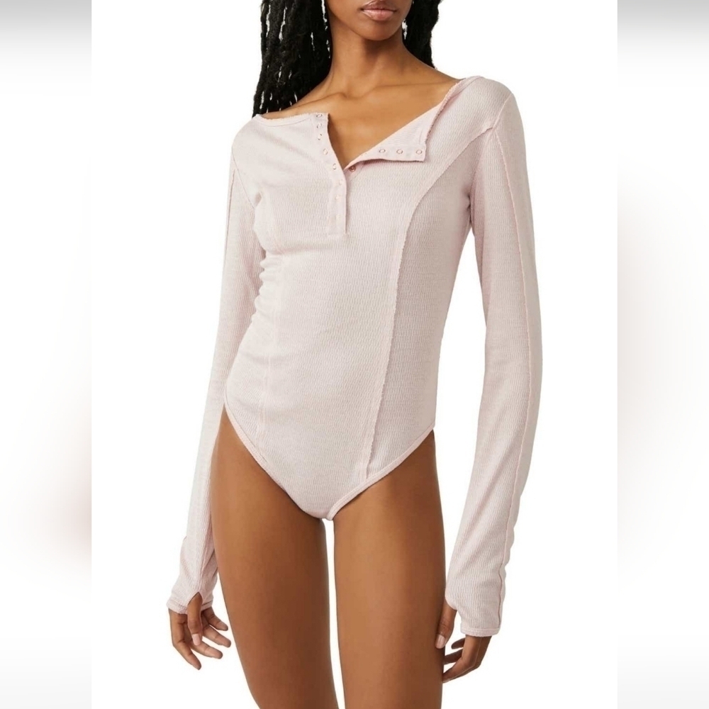 Free People Sloane Thermal Bodysuit in Peach Necture•XS - Picture 3 of 8